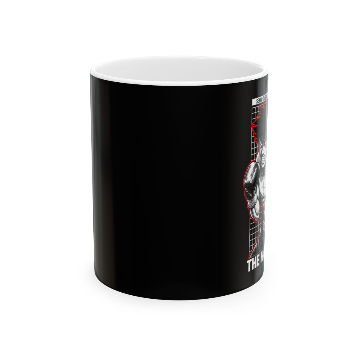 Cyber Samurai Skull Mug | Japanese Kanji, Neon Grid Retro | The Boxer Anime - alternate angle 1, merchandise